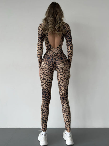BUYCO Female Fashion Leopard Print Backless Jumpsuit