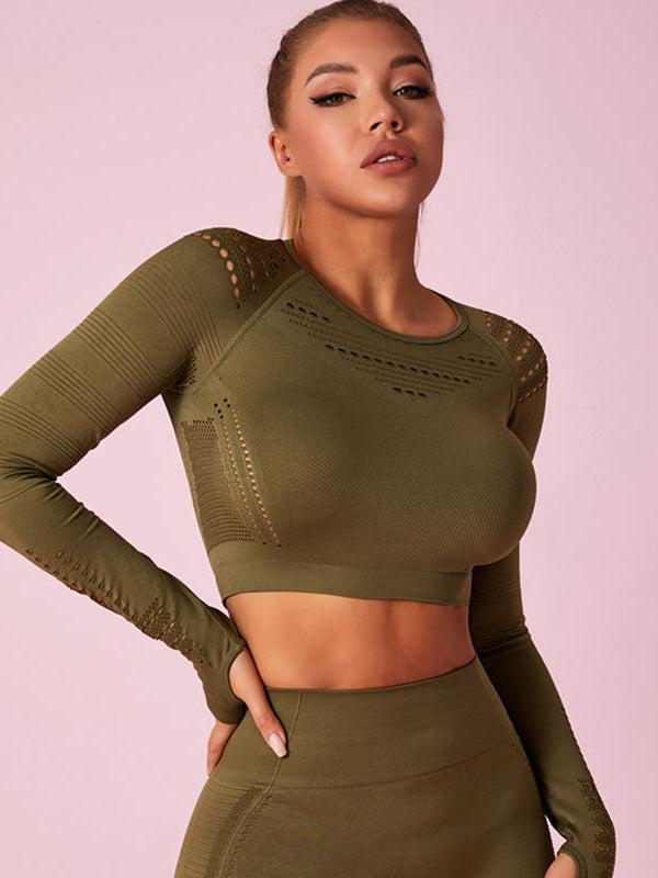 BUYCO Female Long Sleeve Knit Seamless Fitness Long Sleeves