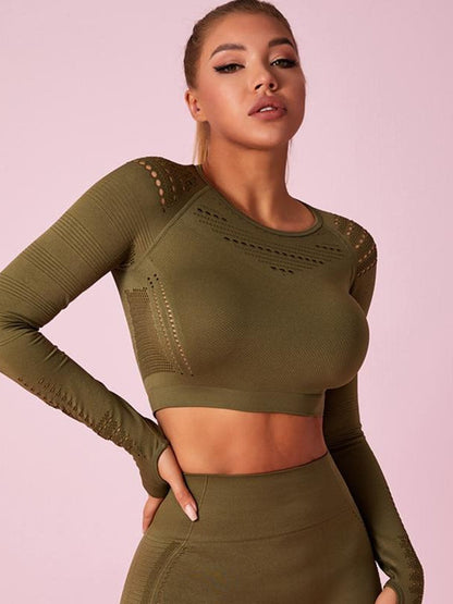 BUYCO Female Long Sleeve Knit Seamless Fitness Long Sleeves
