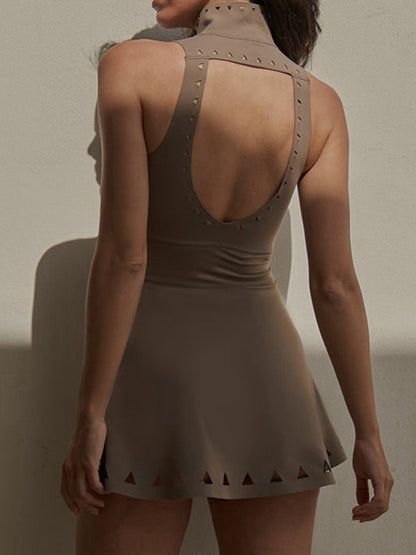 BUYCO Female Hollow out Zipper Backless Quick-dry Short Dress