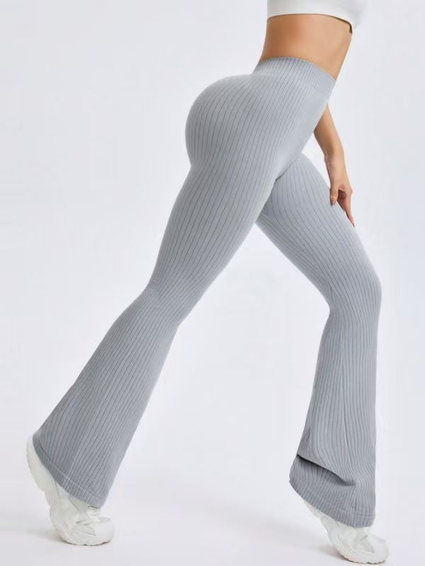 BUYCO Female Ribbed Deep V Back Flare Ruched Back Leggings