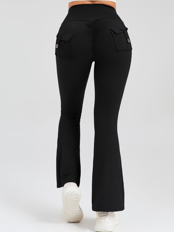 BUYCO Female Pocket Ruched Back Flare Cargo Leggings