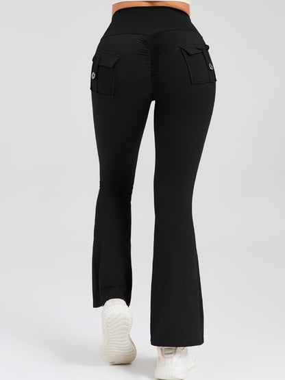 BUYCO Female Pocket Ruched Back Flare Cargo Leggings