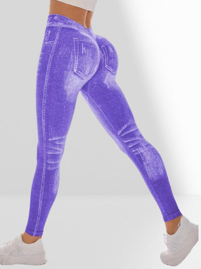 BUYCO Female Deep V Back Denim Ruched Back Leggings