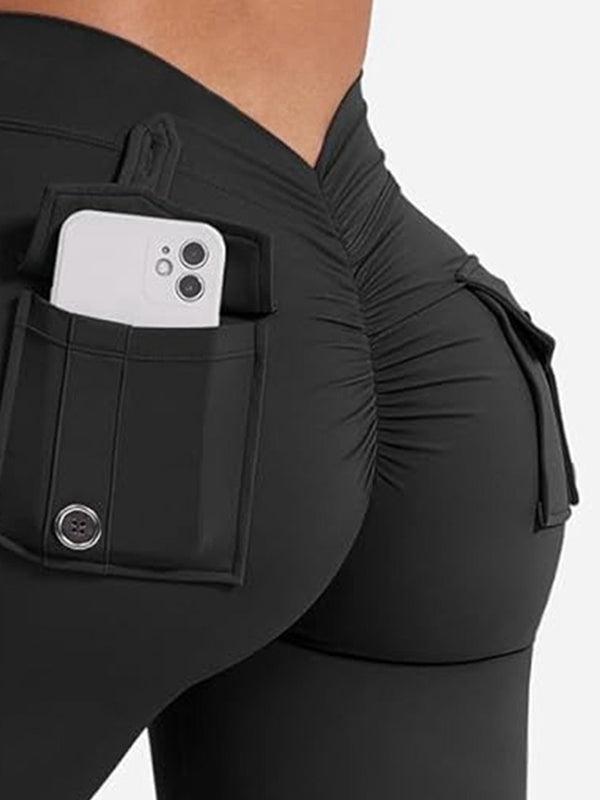BUYCO Female Deep V Back Pocket Cargo Leggings