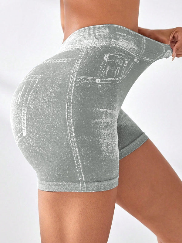 BUYCO Female Deep V Back Denim Ruched Back Leggings