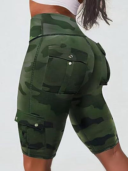 BUYCO Female Camouflage Tight High Waist Hip Yoga Shorts