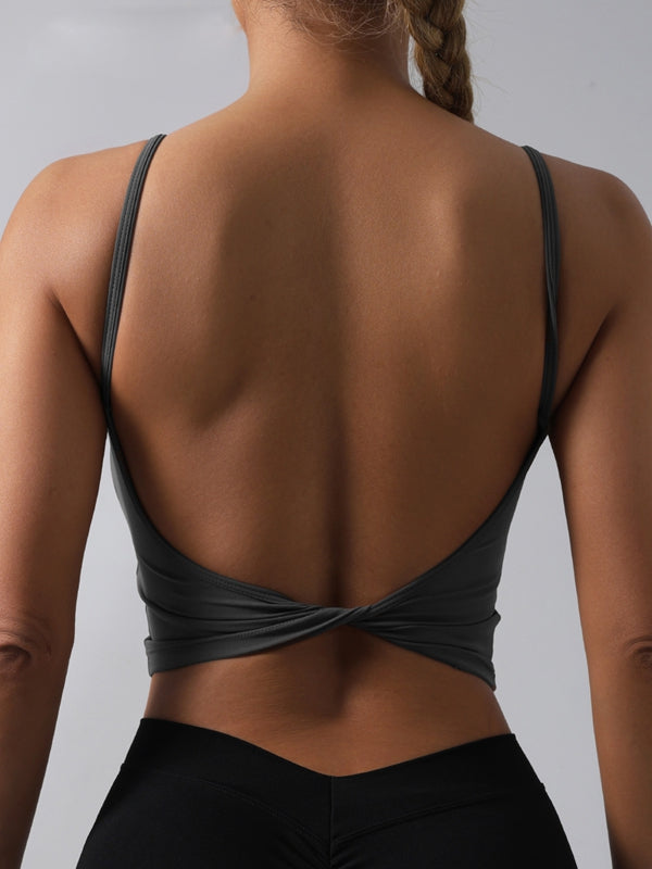 BUYCO Female Fitted Solid Color Twist Backless Round Neck Tank