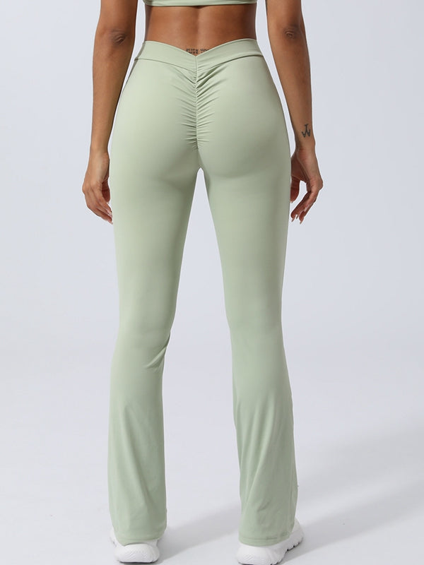 BUYCO Female Deep V Back V-shape Waist Flare Ruched Back Leggings