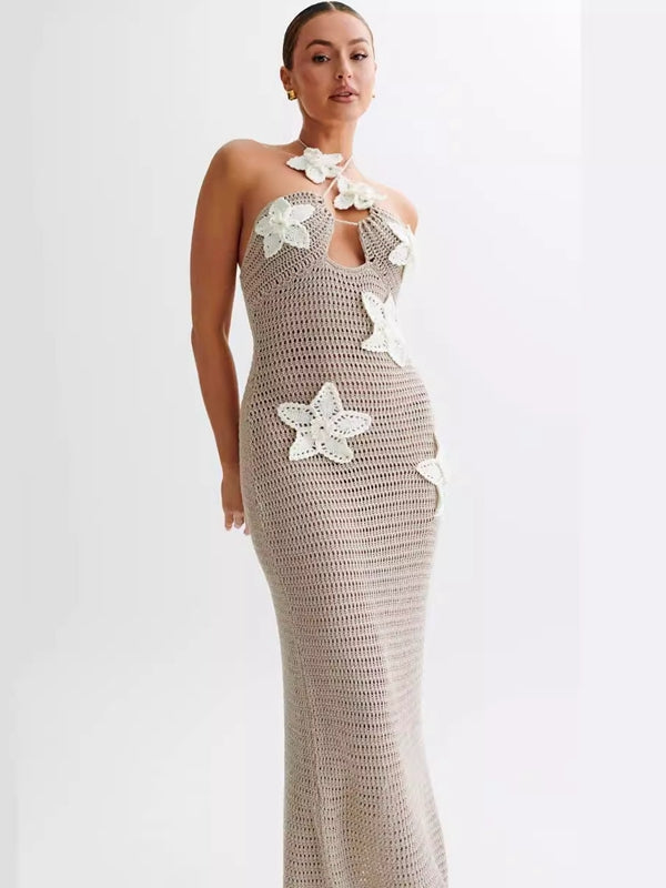 BUYCO Female Fitted Fishnet Flower Without Bikini Set Cover-up Dress