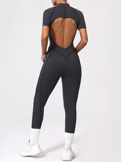 BUYCO Female Fitted Backless Zipper Ruched Back Jumpsuit