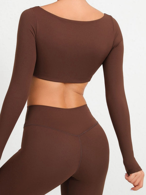 BUYCO Female Solid Color With Chests Cropped Long Sleeves