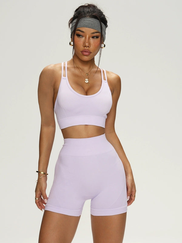 BUYCO Female Solid Color Cross Back Ruched Back Short Tracksuit