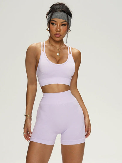 BUYCO Female Solid Color Cross Back Ruched Back Short Tracksuit