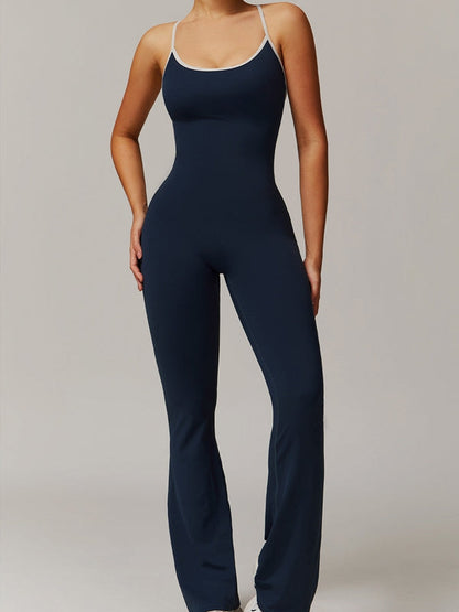 BUYCO Female Cross Back Stripes Flare Jumpsuit