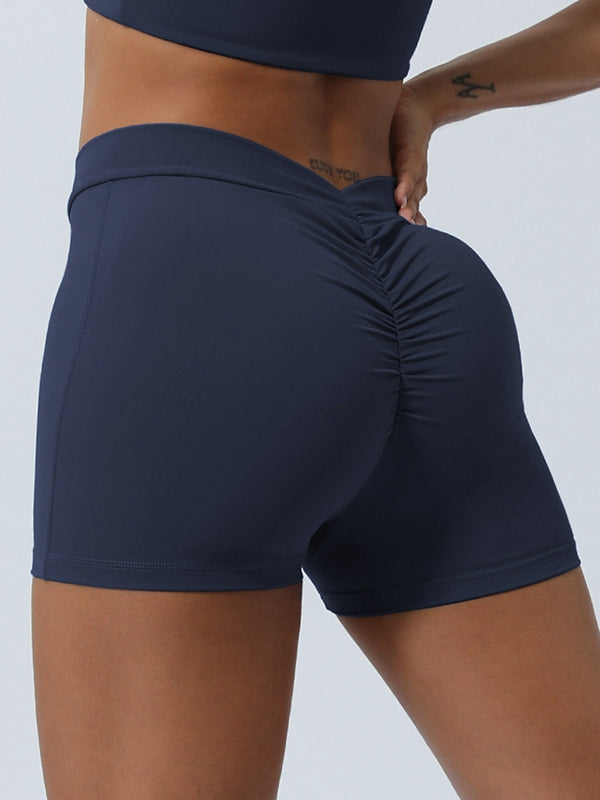 BUYCO Female V-shape Waist Ruched Back Spandex Gym Fit Shorts