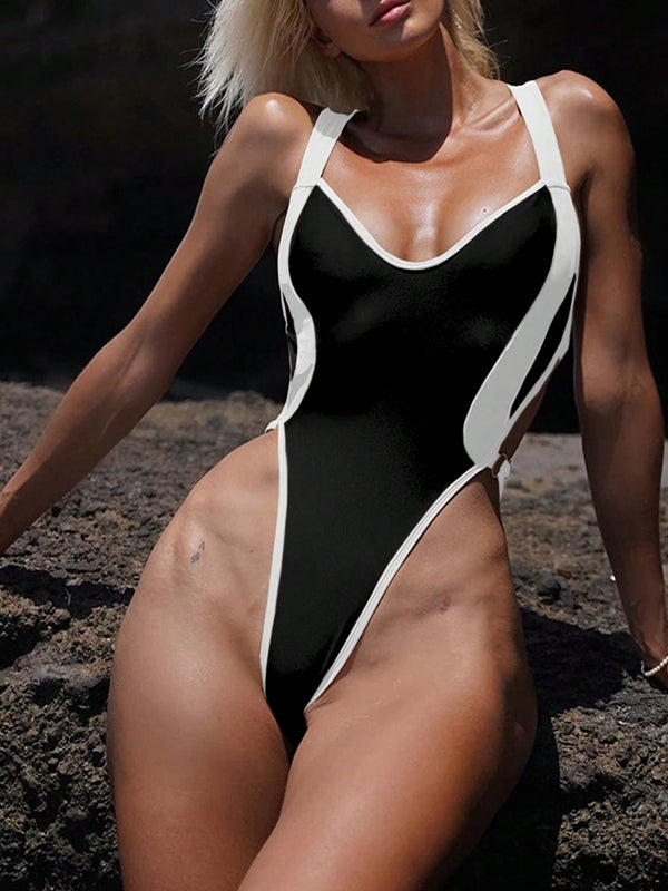 BUYCO Female Contrast Color Cross Back One Piece