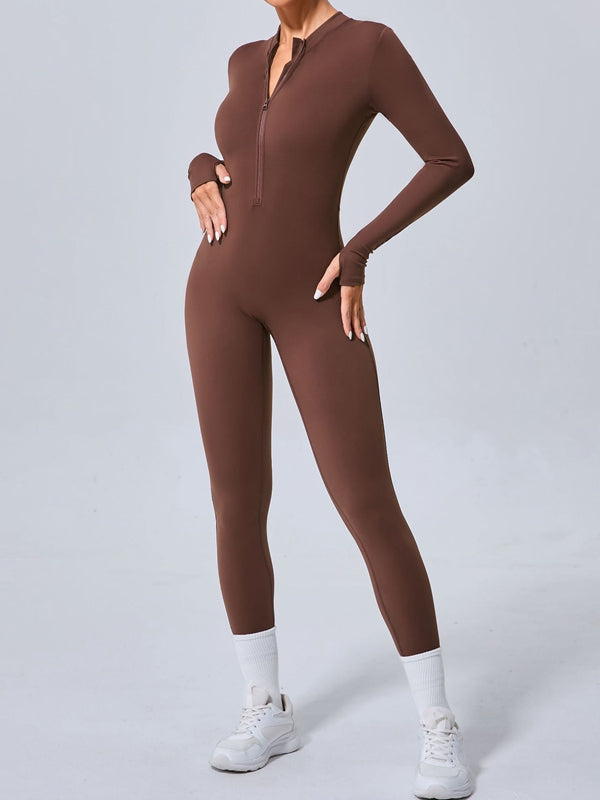 BUYCO Female Zipper Thumbhole Hip-lift Jumpsuit