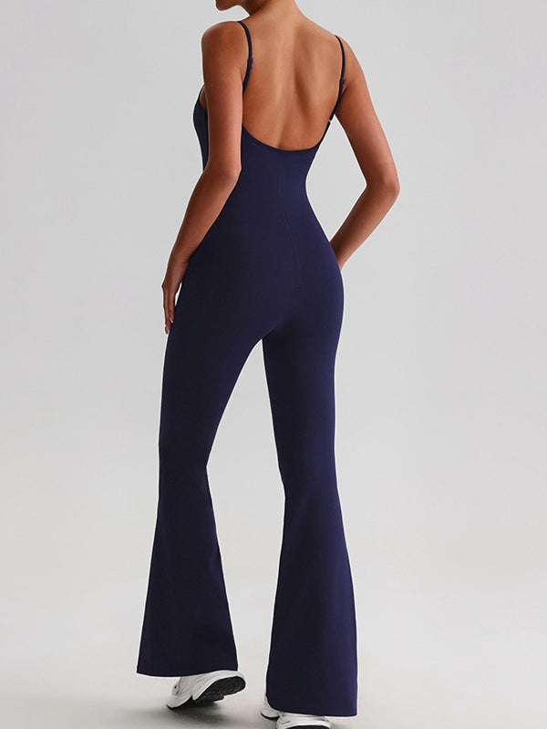 BUYCO Female U Collar Backless Flare Jumpsuits