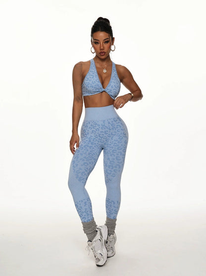 BUYCO Female Leopard Print High-waisted Fitness Yoga Tracksuit