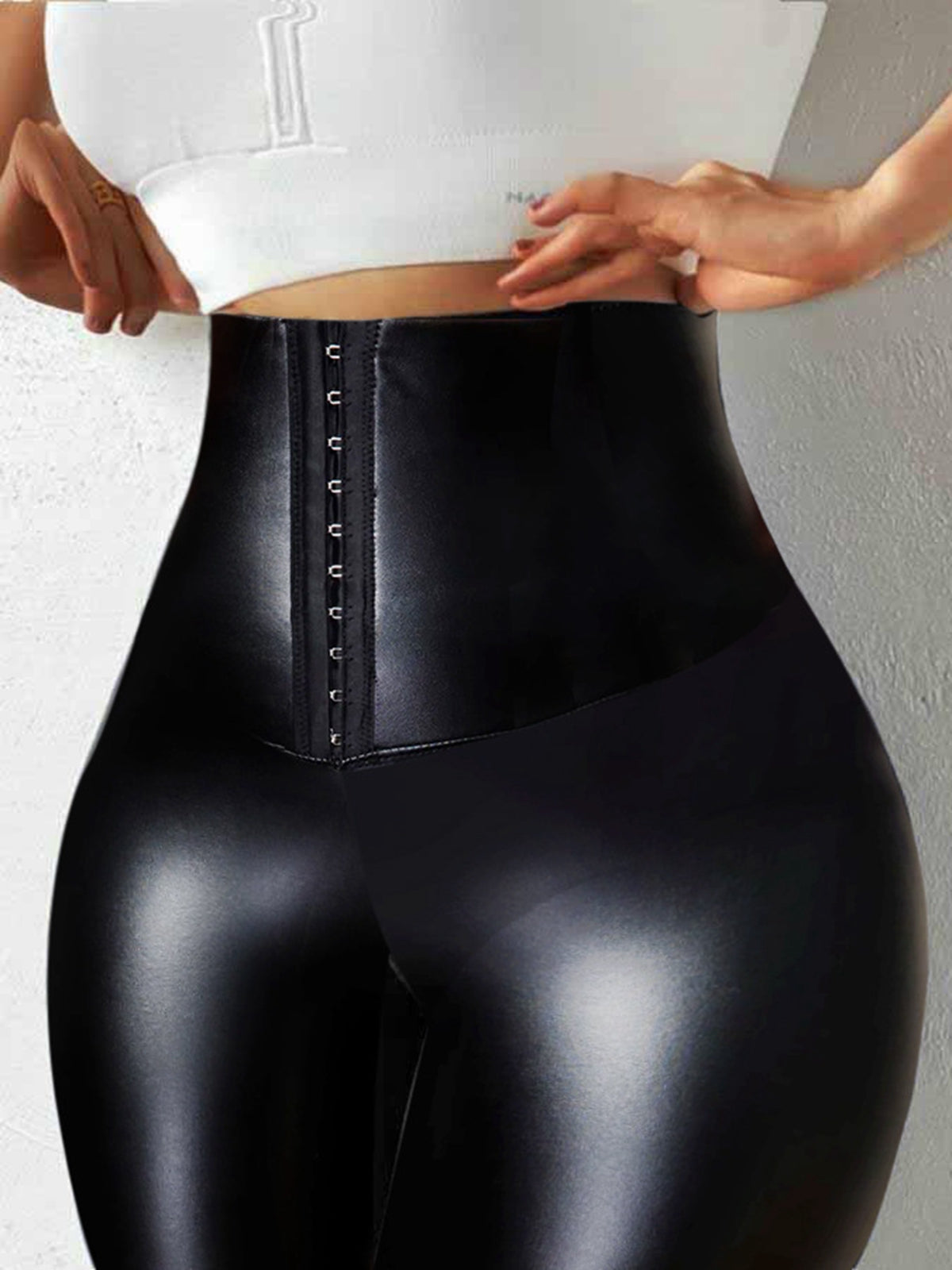 BUYCO Female Faux Leather Corset Leggings
