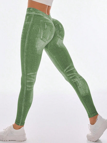 BUYCO Female Deep V Back Denim Ruched Back Leggings