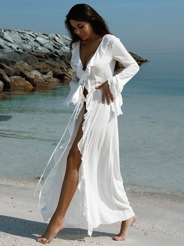 BUYCO Female Fitted Mesh Swimwear Without Bikini Set Cover-up Oversized Hem Dress