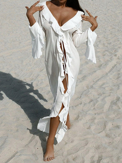 BUYCO Female Fitted Mesh Swimwear Without Bikini Set Cover-up Oversized Hem Dress