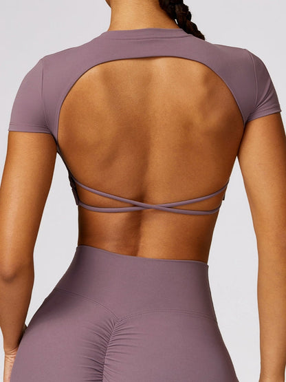 BUYCO Female Cross Back Backless Cropped Short Sleeves