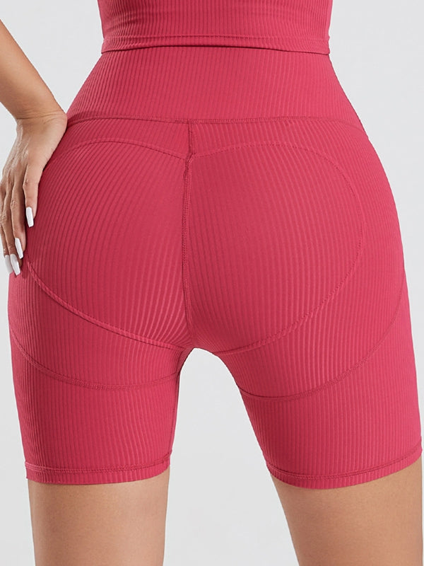 BUYCO Female Ribbed Ruched Back Hip-lift Fit Gym Shorts