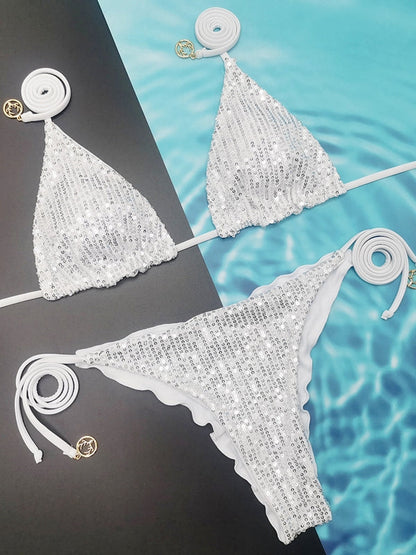 BUYCO Female Glossy Sequins Bikini Set