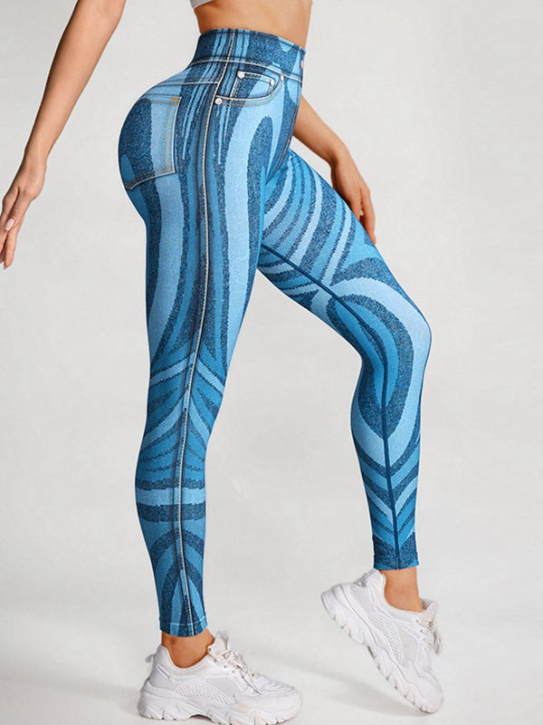 BUYCO Female Pocket Denim Ruched Back Leggings