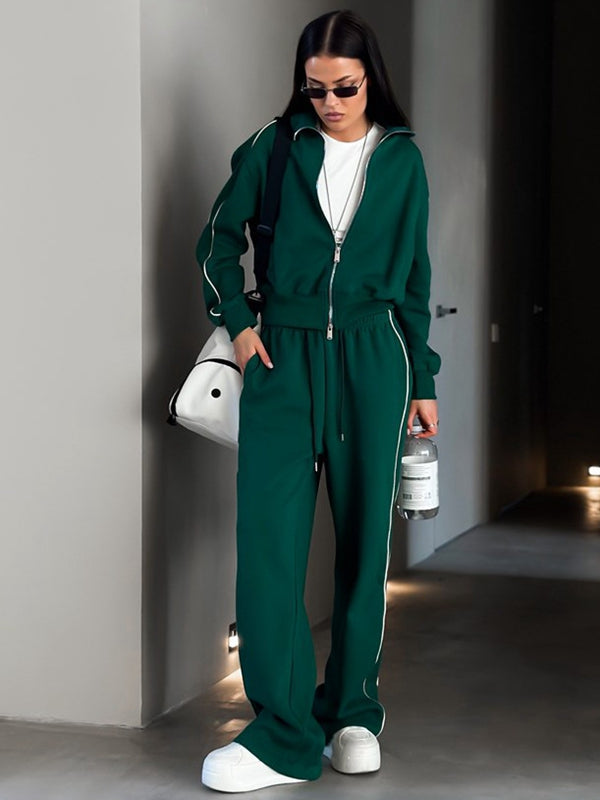 BUYCO Female Stripes Zipper Pocket Casual Tracksuit