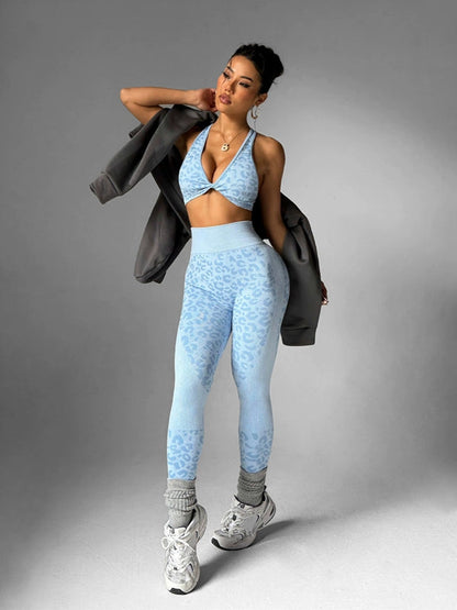 BUYCO Female Leopard Print High-waisted Fitness Yoga Tracksuit