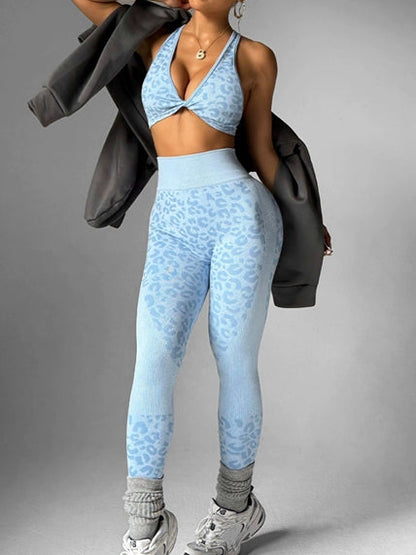 BUYCO Female Leopard Print High-waisted Fitness Yoga Tracksuit