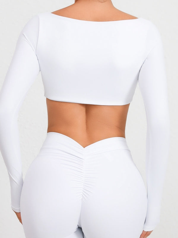 BUYCO Female Solid Color With Chests Cropped Long Sleeves