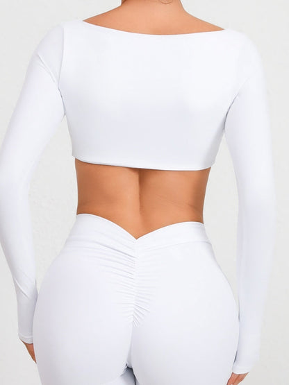 BUYCO Female Solid Color With Chests Cropped Long Sleeves