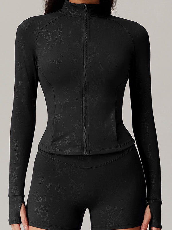 BUYCO Female Fitted Modern Stamping Print Pocket Thumbhole Jacket