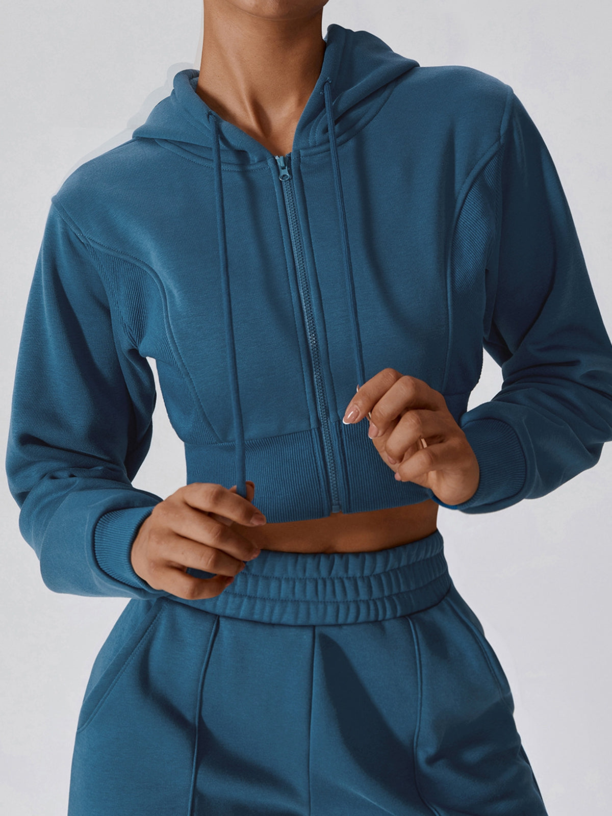 BUYCO Female Zipper Drawstring Cropped Hoodies