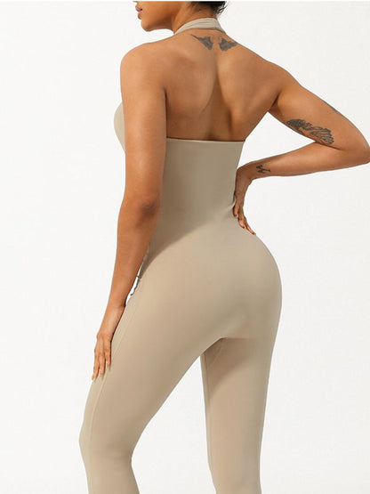 BUYCO Female U Collar Halter Ruched Back Jumpsuit