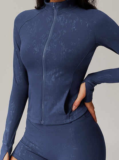 BUYCO Female Fitted Modern Stamping Print Pocket Thumbhole Jacket