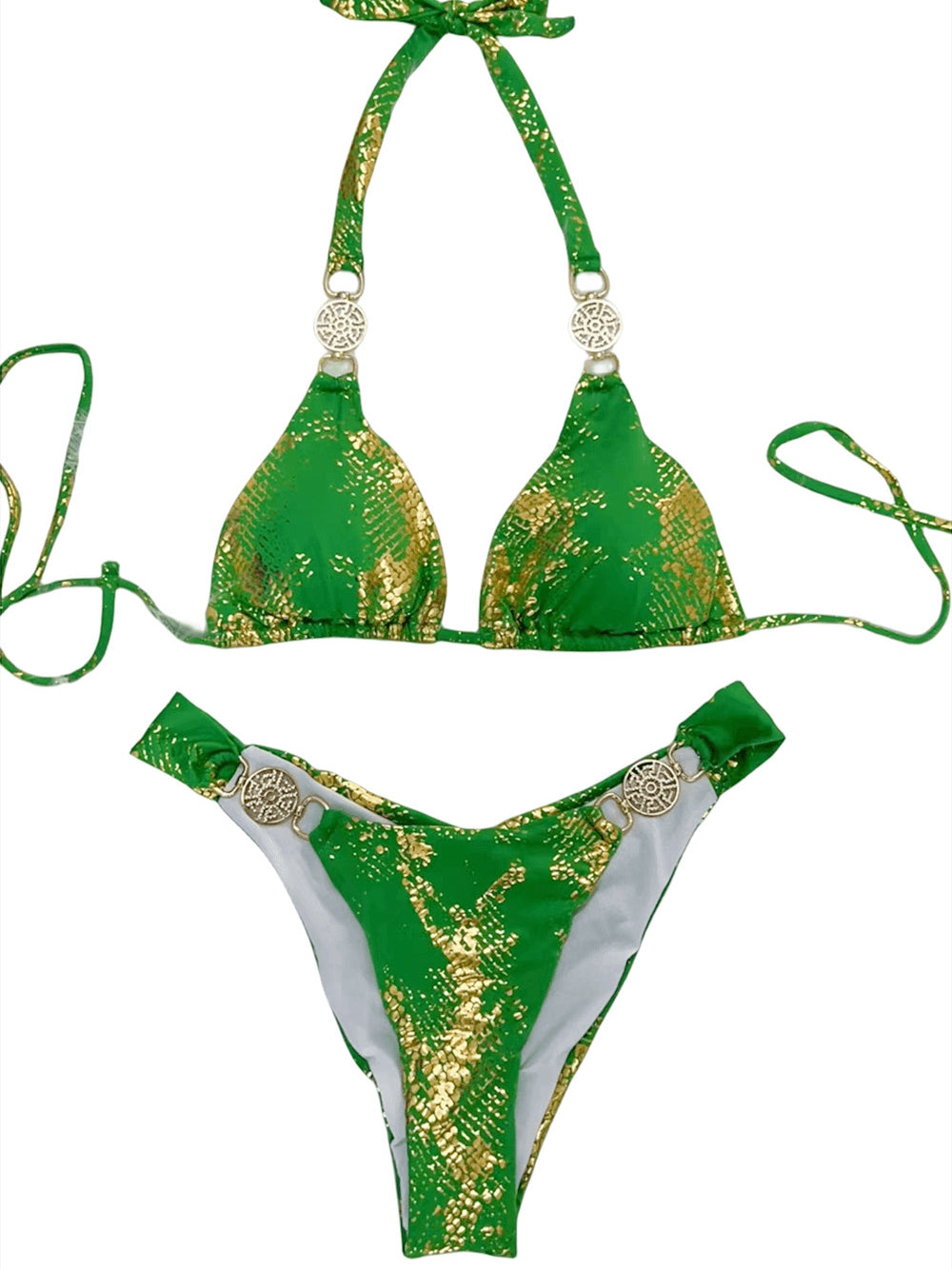BUYCO Female Snake Print Faux Leather Bikini Set