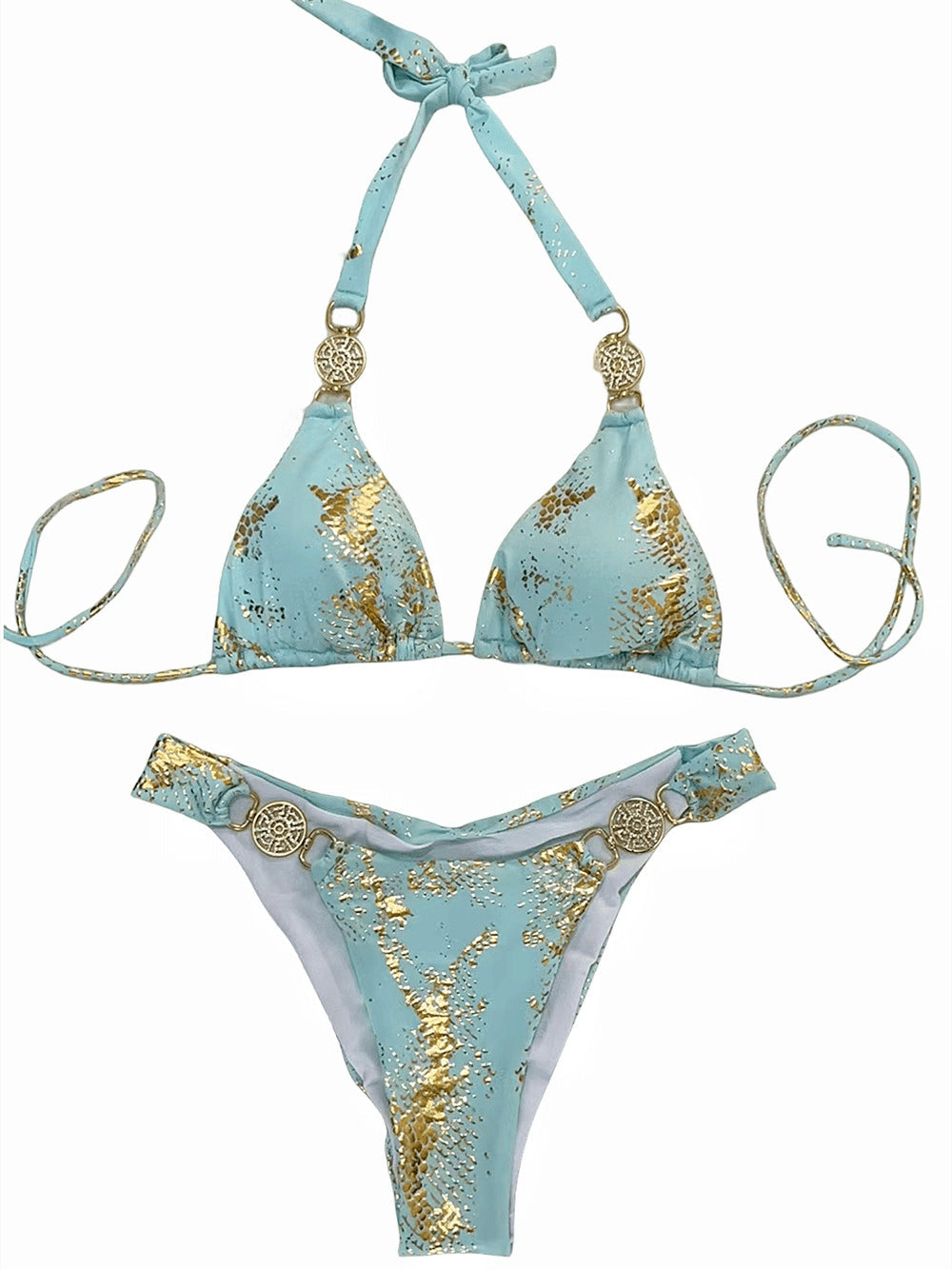 BUYCO Female Snake Print Faux Leather Bikini Set