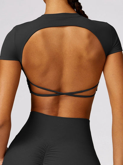 BUYCO Female Cross Back Backless Cropped Short Sleeves