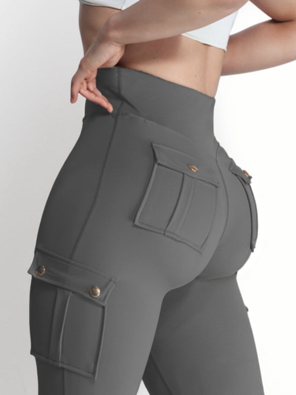 BUYCO Female Pocket High-rise Cargo Style Cropped Leggings