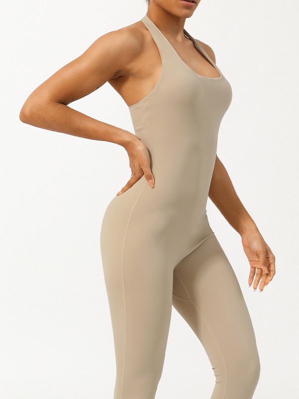BUYCO Female U Collar Halter Ruched Back Jumpsuit