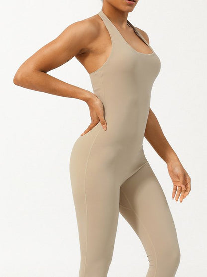BUYCO Female U Collar Halter Ruched Back Jumpsuit