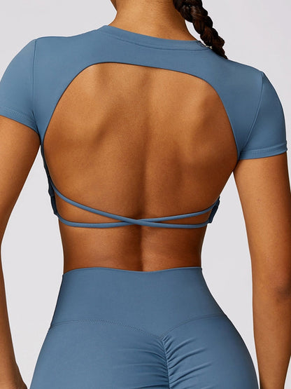 BUYCO Female Cross Back Backless Cropped Short Sleeves