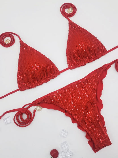 BUYCO Female Glossy Sequins Bikini Set