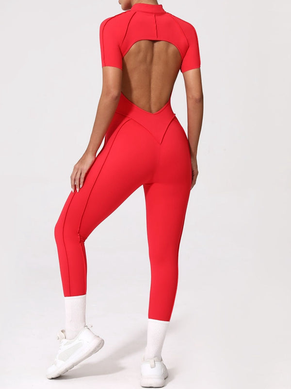 BUYCO Female Fitted Backless Zipper Ruched Back Jumpsuit